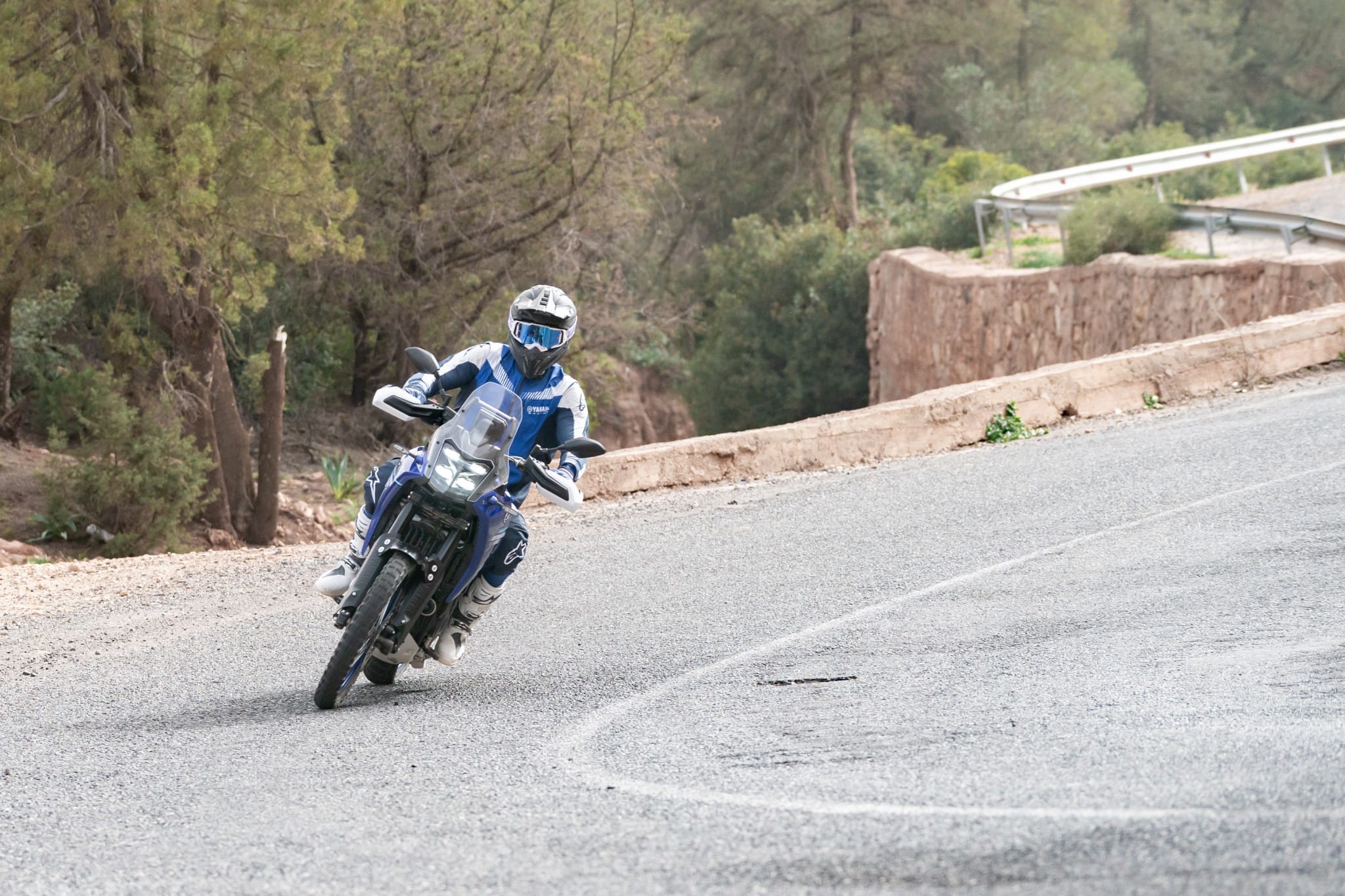 Yamaha Ténéré 700 leaned over through an asphalt corner